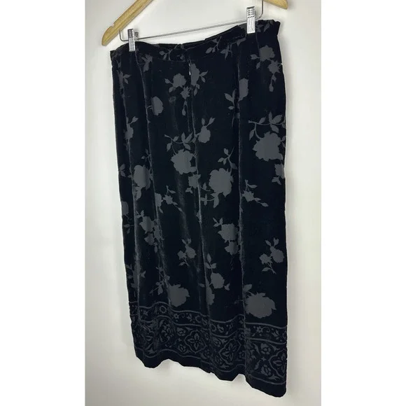Talbots Black Burnout Velvet Skirt Silk Blend Size 16 Witchy Whimsigoth Fairy - Picture 7 of 11
